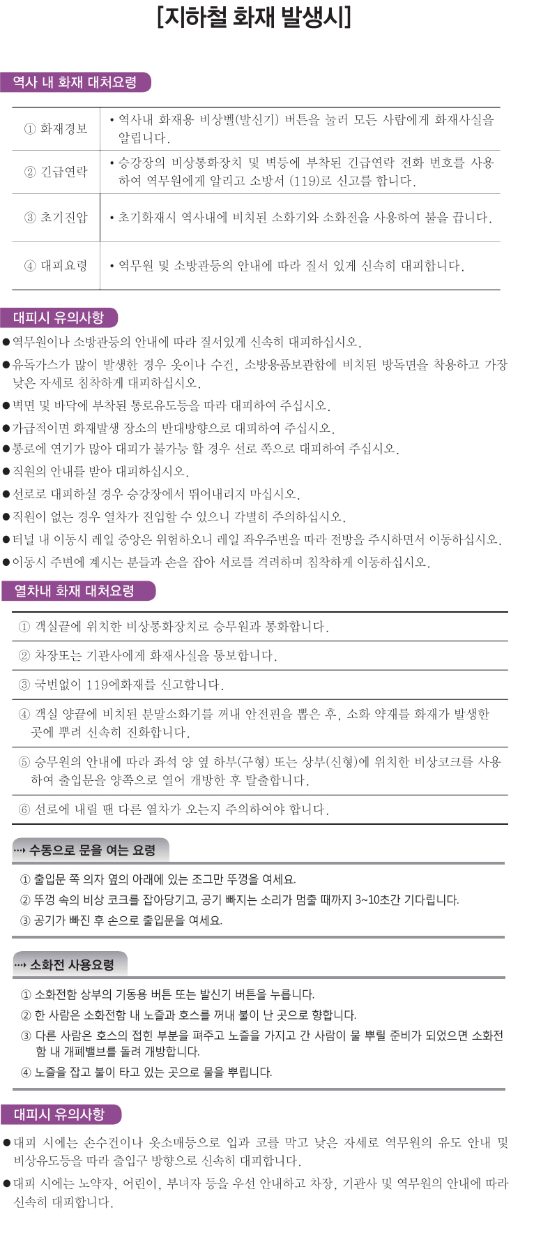 지하철 화재 발생시
